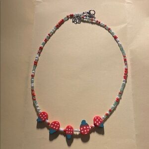 Handmade Strawberry Necklace with Silver Clasp and Beads